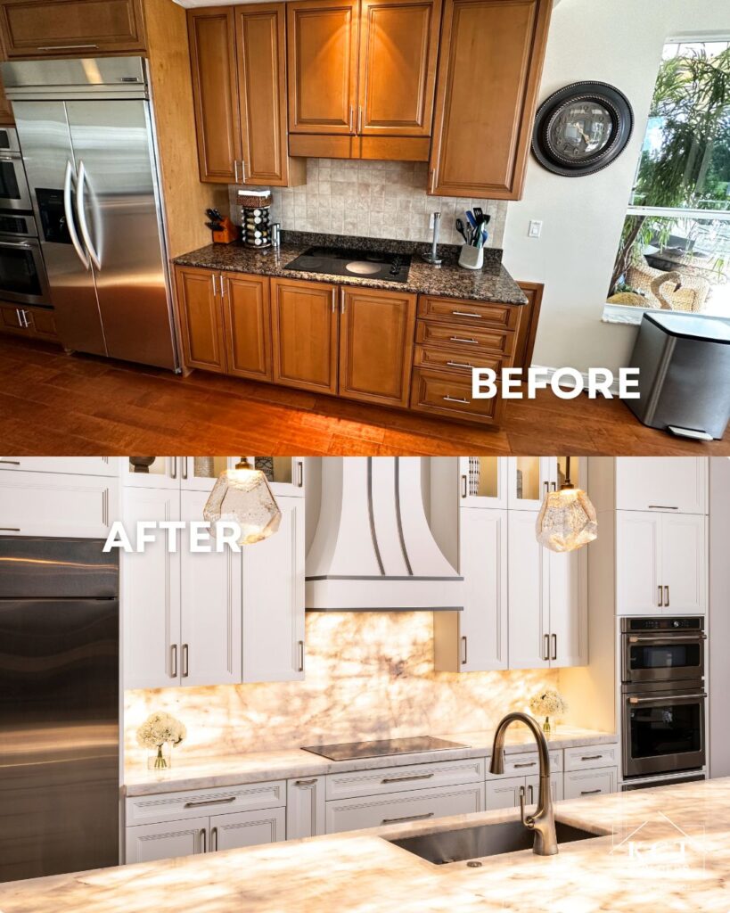 Luxury home renovation Naples FL with custom cabinetry and illuminated stone countertops